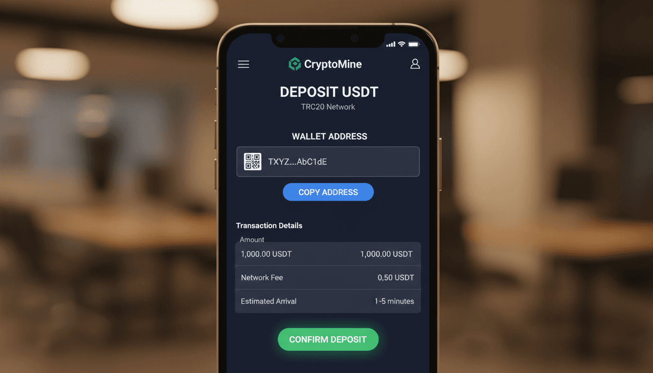 Mobile deposit interface with USDT transaction details