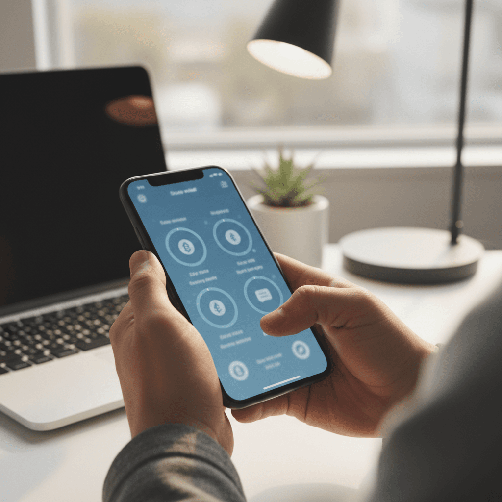 Mobile device displaying CryptoMine mining dashboard with live earnings and hashrate metrics